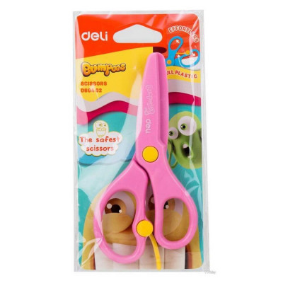 Foarfeca Scolara Lama din Plastic Deli, 13 cm, Roz, cu Arc, Foarfeca de Plastic pentru Scoala, Foarfeca Scolara Roz, Foarfeca pentru Copii, Foarfeca R foto