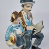 Fetita cu invatatorul - Bibelou portelan romanesc vintage