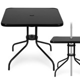 Masă de grădină cu cadru metalic 80x80 cm sticlă călită, negru