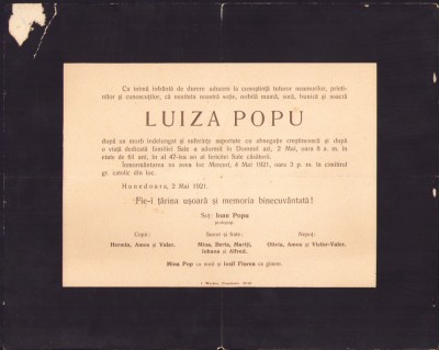 HST A482 Ferpar Luiza Pop soție protopop greco-catolic Ioan Pop Hunedoara 1921 foto