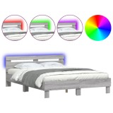 Cumpara ieftin Cadru de pat cu tablie si LED, gri sonoma, 140x200 cm