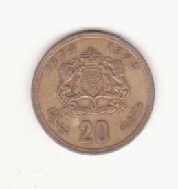 Maroc 20 Santimat / Centimes 1974 (1394) - Hassan II foto