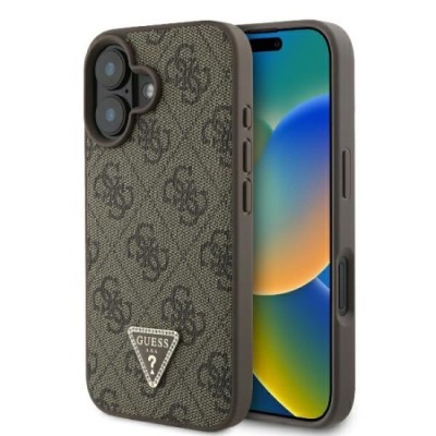 Husa pentru iPhone 16 Plus - Guess Leather 4G Triangle Strass (GUHCP16MP4TDPW) - Brown foto