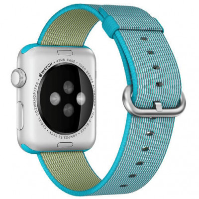 Curea iUni compatibila cu Apple Watch 1/2/3/4/5/6/7, 44mm, Nylon, Woven Strap, Electric Blue foto
