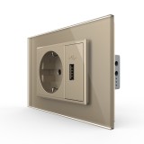 Cumpara ieftin Priza simpla cu USB Livolo, standard italian, rama din sticla, auriu