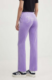Juicy Couture pantaloni de trening din velur TINA culoarea violet, cu imprimeu, JCAPW045