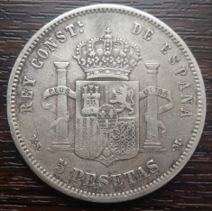 (A762) MONEDA DIN ARGINT SPANIA - 5 PESETAS 1884, ALFONSO XII foto