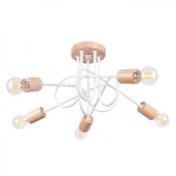 Lustar Ember Din Lemn Alb/Natural, Otel/Lemn, 5 Becuri Neregulate Minimalist De Interior