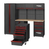 Set mobilier cu roti pentru atelier, banc de lucru mobil, 6 sertare, panou perforat, Kraft