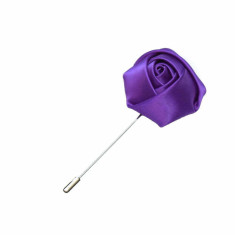 Pin rever sacou, Onore, mov, microfibra si aliaj metalic, 9 x 4 cm, model trandafir
