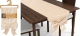 Traversa de masa din catifea bej cu funda decorativa, 33x240 cm