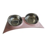 Castron Dublu Arcuit Animale 2x0.3L, Boluri Detasabile, Metalice, Anti-Alunecare, Castroane Caini Pisici