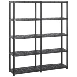 Raft de depozitare cu 5 polite, negru, 142x38x170 cm, plastic