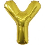 Balon folie metalizata litera y, flippy, 40 cm, umflati cu heliu sau aer, ambalaj individual, pai inclus, auriu