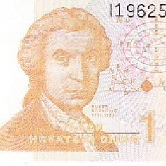 M1 - Bancnota foarte veche - Croatia - 1 dinar - 1991