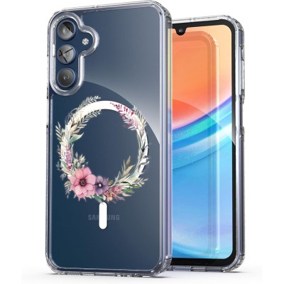 Husa pentru samsung galaxy a15 4g, atasare magnetica, magsafe, pink wreath 20, clear foto