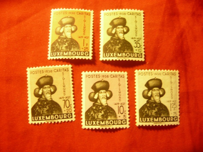 Serie mica Luxemburg 1938 - Ajutor pt copii , Rege Sigismund , 5val. (din6v)