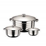 Set 3 oale din inox Ertone MN-515 cu 3 capace din sticla, 3.2L, 4.5L, 6.3L