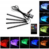 Set 4 benzi LED auto, RGB, 12 LED/banda, cu telecomanda, Universal