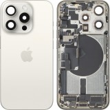 Capac Baterie Apple iPhone 15 Pro, Cu Carcasa Mijloc, Full Parts, Alb (White Titanium), Swap Premium