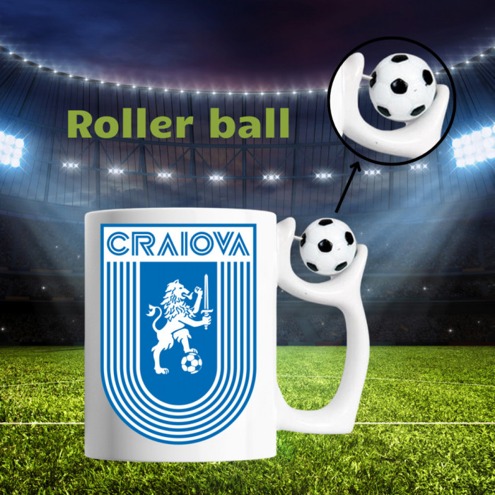 Cană cu minge fotbal - &bdquo;Fotbal club Craiova&rdquo;,v1, sport, fotbal, suporter, alba, 330 ml