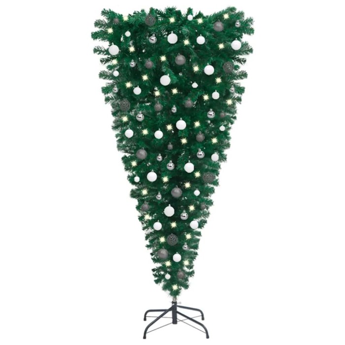 Brad Crăciun artificial pre-iluminat inversat, globuri, 120 cm