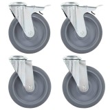 Gossi roti pivotante cu gaura pentru surub, 4 buc., 125 mm