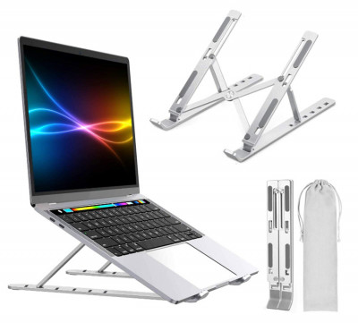 Suport Laptop reglabil, Stand pliabil, aluminiu, argintiu foto