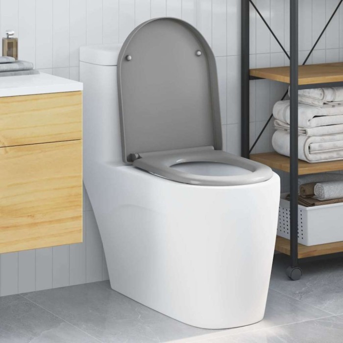 Capac WC cu eliberare rapidă, &icirc;nchidere lentă, gri, duroplast