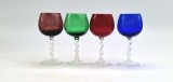 4 pahare vintage pentru vin lucrate manual picior din sticla rasucita cupe din sticla de culori diferite