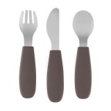 Petite&amp;Mars Take&amp;Match Stainless Steel Cutlery Set tac&acirc;muri pentru copii Bitter Cocoa 12m+ 3 buc