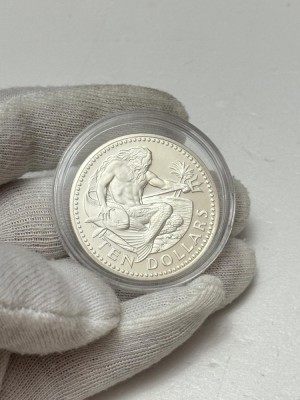 MONEDA ARGINT 925 - 10 Dollars - Elisabeth II - Barbados 1975 - 38g. ! foto