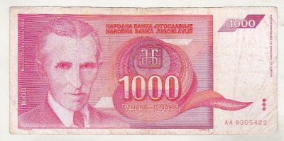bnk bn Iugoslavia 1000 dinari 1992 circulata foto