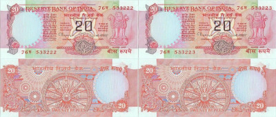 2 x 1997 , 20 rupees ( P-82i ) - India - stare aUNC Stare consecutiva ! foto