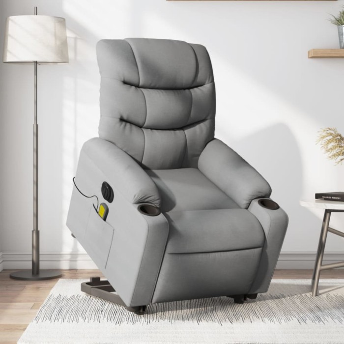 vidaXL Fotoliu electric masaj rabatabil cu ridicare, gri &icirc;nchis textil
