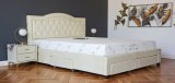 Cumpara ieftin Pat 180x200 cm Crem Terasino cu 4 Sertare, Tapitat Catifea Velvet, Somiera Inclusa. Pat Dormitor Modern cu Spatii Depozitare