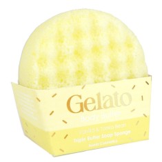 Burete de baie infuzat cu unt de corp si uleiuri esentiale Vanilla &amp; Tonka Gelato Body Buffer 200g, Bomb Cosmetics