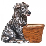 Decoratiune gradina ceramica catel cu suport flori 35x40cm Zilan EXT 10219