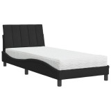 Cumpara ieftin Pat cu saltea, Hanko, negru, 90x200 cm, catifea
