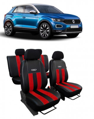 Huse scaune auto piele si textil Volkswagen T-ROC (2019-2022) Rosui foto