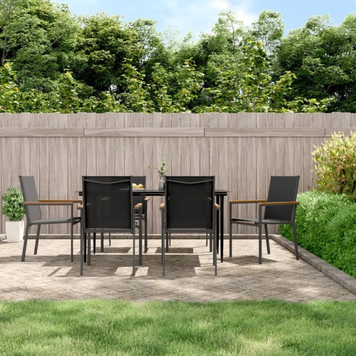 vidaXL Set mobilier de grădină, 7 piese, negru, textilenă și oțel
