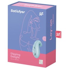 Vibrator dublu SATISFYER Dipping Delight, pentru stimulare clitoridiană și vaginală, 12 funcții de vibrații, rezistent la apă IPX7, albastru