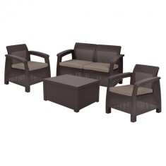 Set de mobilier de grădină Corfu box set, culoare maro, cu perne taupe calde