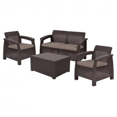 Set de mobilier de grădină Corfu box set, culoare maro, cu perne taupe calde foto