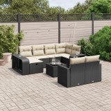 Cumpara ieftin Set canapele de grădină cu perne, 11 piese, negru, poliratan