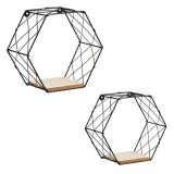 Set 2 Rafturi Decorative Hexagonale Metal/Lemn, Montare Usoara, 29x10.5x25.5cm &amp; 23x10.5x20cm, Max 2.5kg