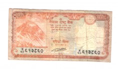 Bancnota Nepal 20 rupees/rupii 2016, circulata, uzata