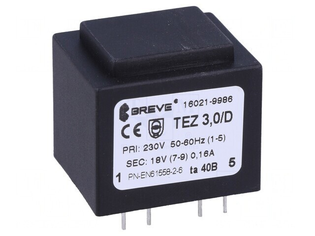Transformator &Icirc;ncapsulat 3VA 230VAC 18V PCB