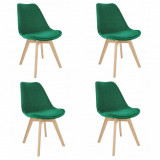 Cumpara ieftin Scaune bucatarie/living, lemn, catifea, verde, set 4 buc, 49x60x82 cm, Bari