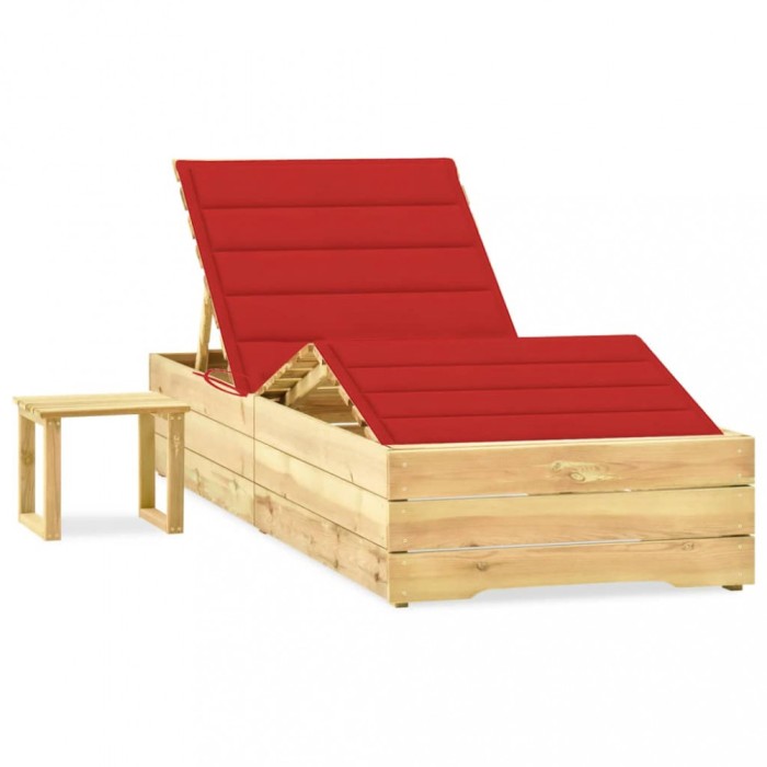 vidaXL Șezlong de grădină cu masă și pernă, lemn de pin tratat 3065960